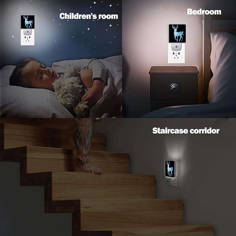 Jopowide Blue Deer Night Light, Northern Lights Night Lights Plug into Wall Decor for Bedroom, Bathroom, Hallway, Kitchen, Dusk to Dawn Sensor Nightlights for Women Men Room Gifts - Image 7