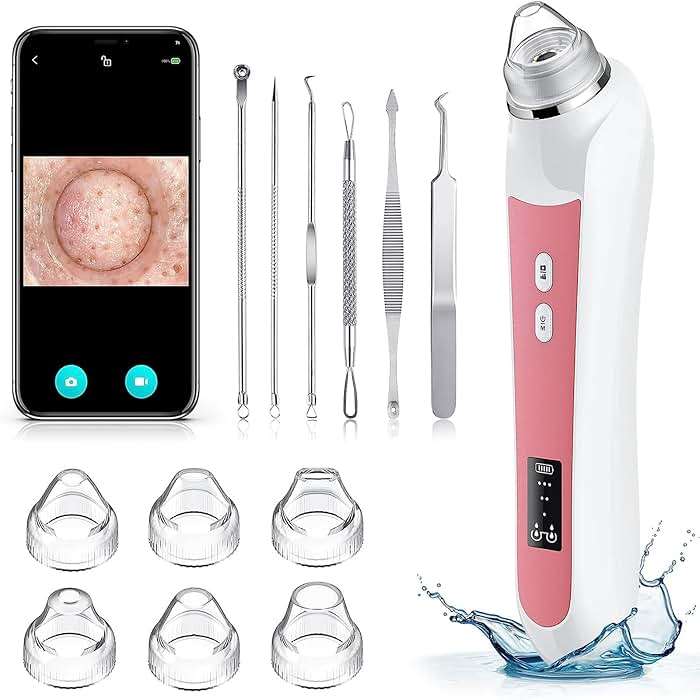 Blackhead Remover Vacuum, USB Interface Type Pore Vacuum, Black Head Extractions Tool with Camera for Men and Women Pore Cleaner, 3 Adjustment Modes & 6 Suction Heads(Light Pink) - Image 1
