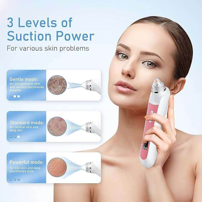 Blackhead Remover Vacuum, USB Interface Type Pore Vacuum, Black Head Extractions Tool with Camera for Men and Women Pore Cleaner, 3 Adjustment Modes & 6 Suction Heads(Light Pink) - Image 5
