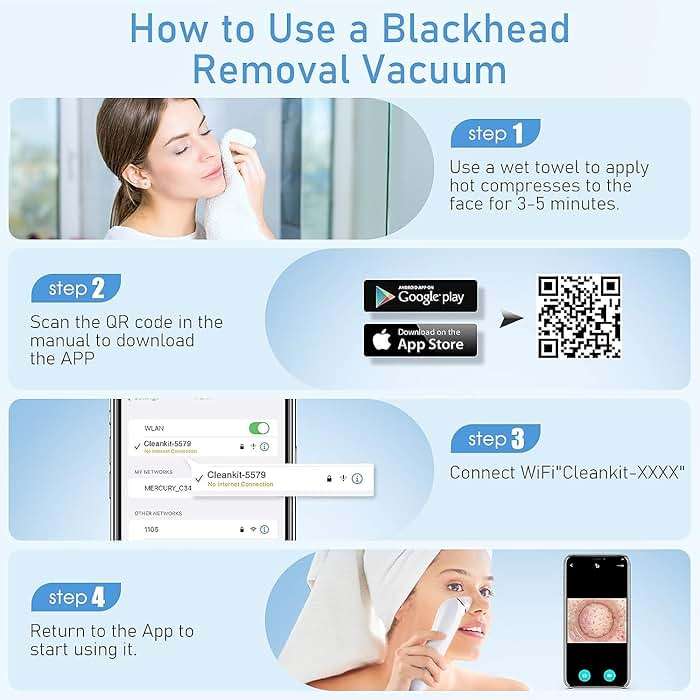 Blackhead Remover Vacuum, USB Interface Type Pore Vacuum, Black Head Extractions Tool with Camera for Men and Women Pore Cleaner, 3 Adjustment Modes & 6 Suction Heads(Light Pink) - Image 6