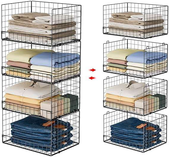 Yociyoga 4-Tier Stackable Closet Organizers and Storage Shelves, Foldable Closet Shelf Organizer, Black(Patent Protection)(Patent No. 30022416) - Image 1