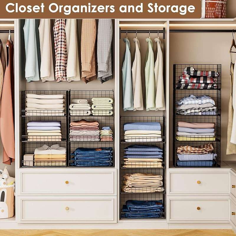 Yociyoga 4-Tier Stackable Closet Organizers and Storage Shelves, Foldable Closet Shelf Organizer, Black(Patent Protection)(Patent No. 30022416) - Image 5