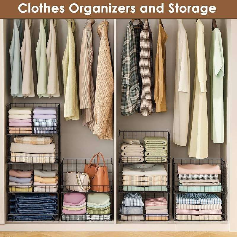 Yociyoga 4-Tier Stackable Closet Organizers and Storage Shelves, Foldable Closet Shelf Organizer, Black(Patent Protection)(Patent No. 30022416) - Image 8