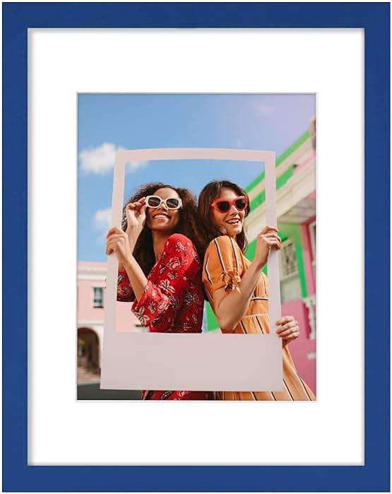 Vittanly 11x14 Picture Frame, Engineered Wood with Shatter Resistant Plexiglass, Display Pictures 8x10 with Mat or 11x14 without Mat, Photo Frame for Wall Mounting, Royal Blue, 1 Pack - Image 1