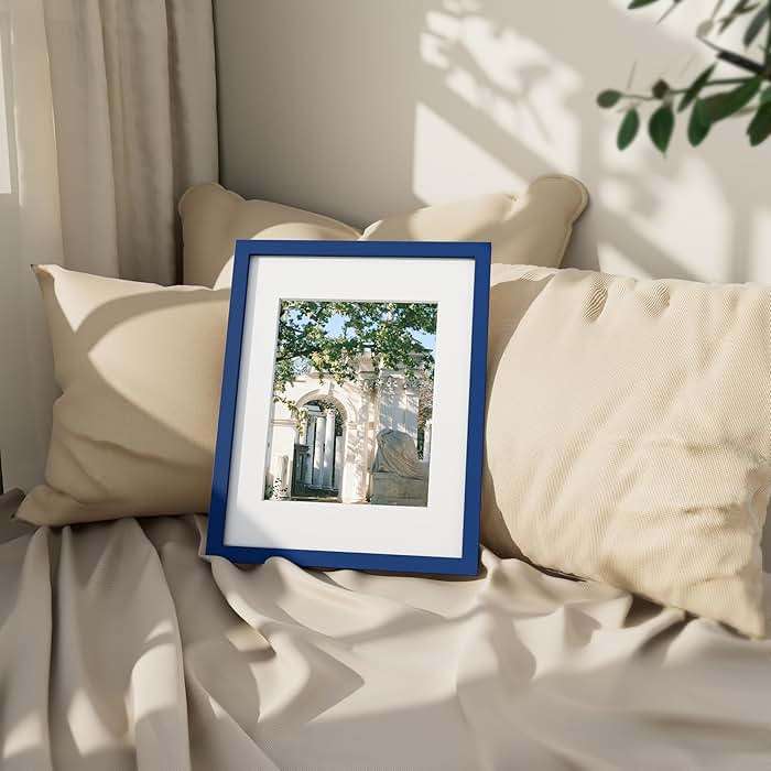 Vittanly 11x14 Picture Frame, Engineered Wood with Shatter Resistant Plexiglass, Display Pictures 8x10 with Mat or 11x14 without Mat, Photo Frame for Wall Mounting, Royal Blue, 1 Pack - Image 2