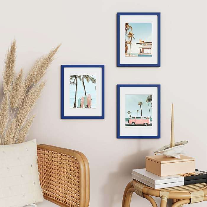 Vittanly 11x14 Picture Frame, Engineered Wood with Shatter Resistant Plexiglass, Display Pictures 8x10 with Mat or 11x14 without Mat, Photo Frame for Wall Mounting, Royal Blue, 1 Pack - Image 3