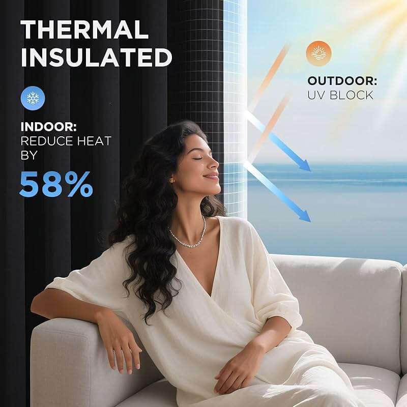 Joydeco Blackout Curtains for Bedroom,Black Out Curtains 84 Inch Long, Black Drapes with Grommets, Noise Reducing Energy Saving Thermal Insulated & Wrinkle-Free Drapes for Living Room, 2 Panels - Image 6