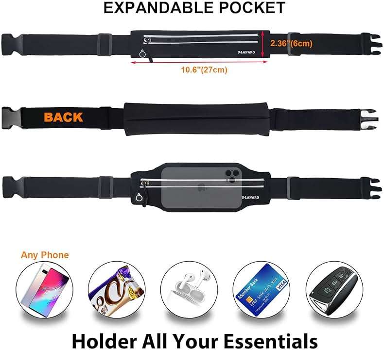 Slim Running Belt Fanny Pack for Men Women, Running Phone Holder Runners Pouch Waist Pack for Workout, Money Belt, Running Gear Accessories [Fits ALL Phones] - Image 3