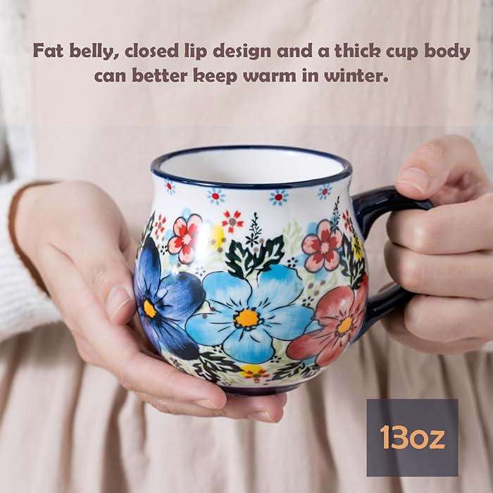 ALMA 12oz Handpainted Microwave Safe Coffee Mug, Unique Ceramic Tea Mug For Girl Friend,Mother, Woman(Assorted Flowers,Medium) - Image 3