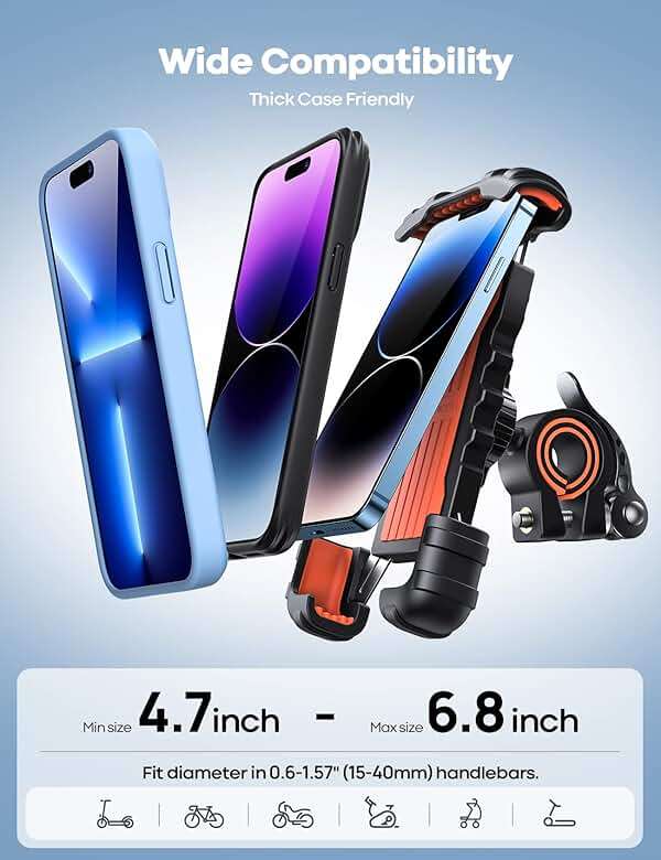 Lamicall Bike Phone Holder, Motorcycle Phone Mount - Motorcycle Handlebar Cell Phone Clamp, Scooter Phone Clip for iPhone 14 Plus/Pro Max, 13 Pro Max, S9, S10 and More 4.7" - 6.8" Smartphone, Orange - Image 5