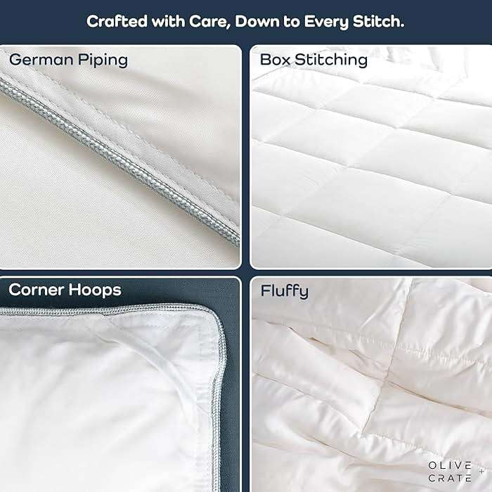 Olive + Crate Cooling Down Alternative Comforter - Hypoallergenic Queen Size Duvet Insert Lightweight - All Seasons Plush Design Bamboo Comforter - 100% Bamboo Viscose Outer Cover - White 88"x90" - Image 4