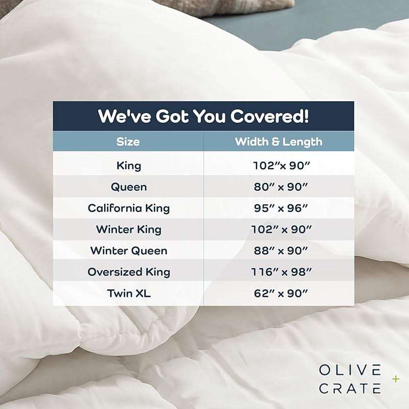 Olive + Crate Cooling Down Alternative Comforter - Hypoallergenic Queen Size Duvet Insert Lightweight - All Seasons Plush Design Bamboo Comforter - 100% Bamboo Viscose Outer Cover - White 88"x90" - Image 7