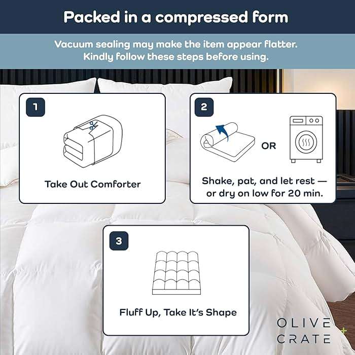 Olive + Crate Cooling Down Alternative Comforter - Hypoallergenic Queen Size Duvet Insert Lightweight - All Seasons Plush Design Bamboo Comforter - 100% Bamboo Viscose Outer Cover - White 88"x90" - Image 8