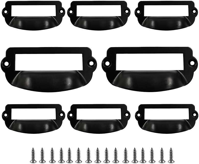 suiwotin 8pcs Card Catalog Drawer Pulls, Antique Black Library File Label Cabinet Pull Handle, Apothecary Drawer Pulls for Office, Furniture, Cupboard Cabinet (Bin Cup Style) - Image 1