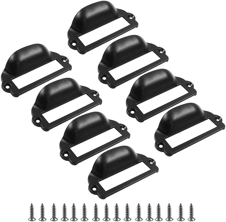 suiwotin 8pcs Card Catalog Drawer Pulls, Antique Black Library File Label Cabinet Pull Handle, Apothecary Drawer Pulls for Office, Furniture, Cupboard Cabinet (Bin Cup Style) - Image 5