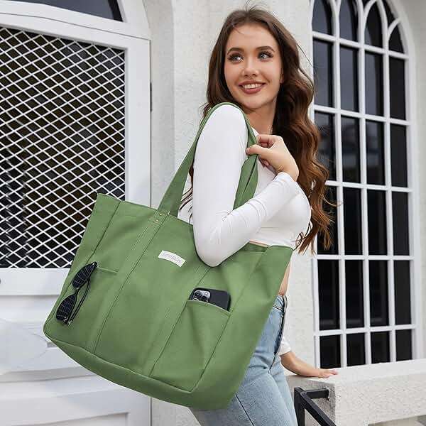 HOMESPON Large Canvas Tote Bag for Women Everything Bag with Pockets and Laptop Sleeve - Image 2