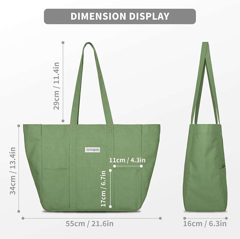 HOMESPON Large Canvas Tote Bag for Women Everything Bag with Pockets and Laptop Sleeve - Image 3