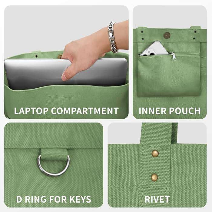 HOMESPON Large Canvas Tote Bag for Women Everything Bag with Pockets and Laptop Sleeve - Image 5