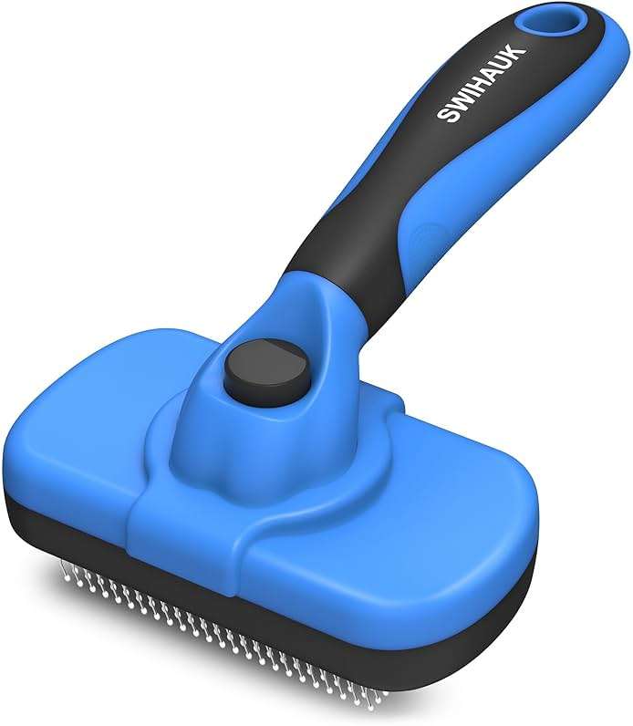 Swihauk Self Cleaning Slicker Brush - Skin Friendly Deshedding Grooming Tool for Dogs & Cats, Suitable for Shedding & Haired Pets, with Pet Supplies Accessories, Blue - Image 1