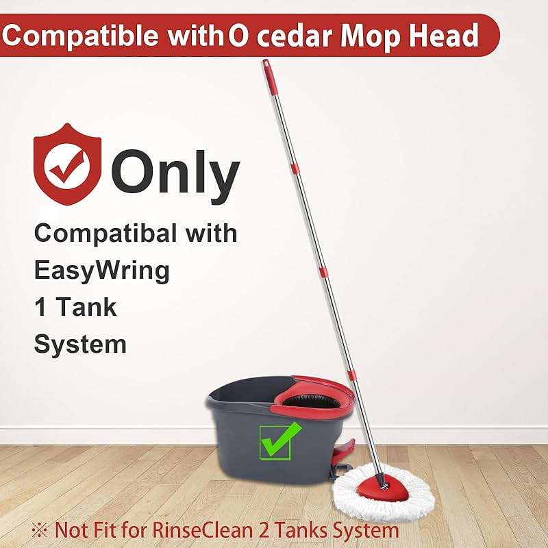 Hibaby 2 Spin Mop Head Replacement, 1 Base, 1 Mop Handle (30-58in) Combo Mops Set Compatible with OCedar EasyWring RinseClean Microfiber Mops (White (1-Tank System)) - Image 2