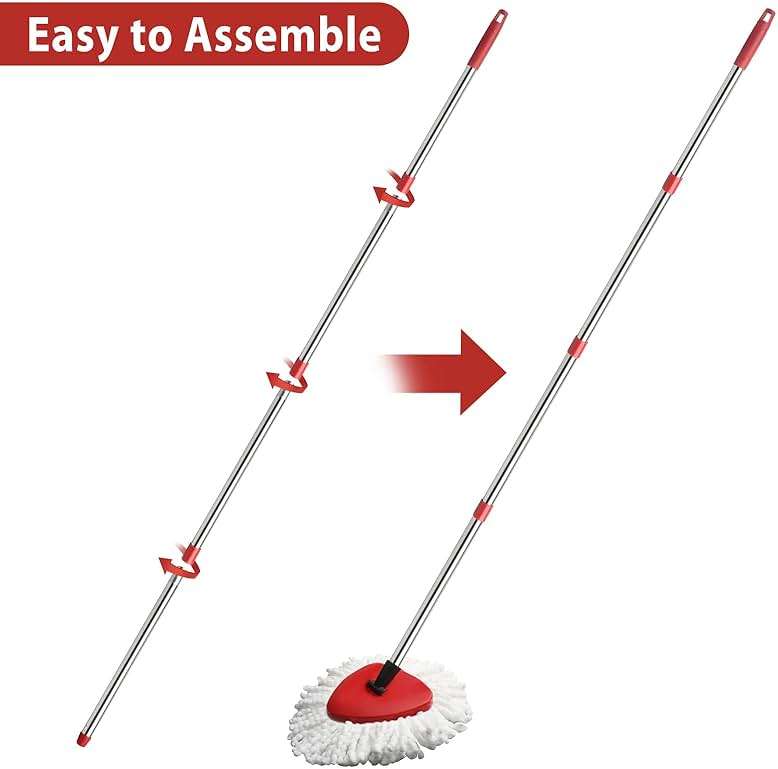 Hibaby 2 Spin Mop Head Replacement, 1 Base, 1 Mop Handle (30-58in) Combo Mops Set Compatible with OCedar EasyWring RinseClean Microfiber Mops (White (1-Tank System)) - Image 3