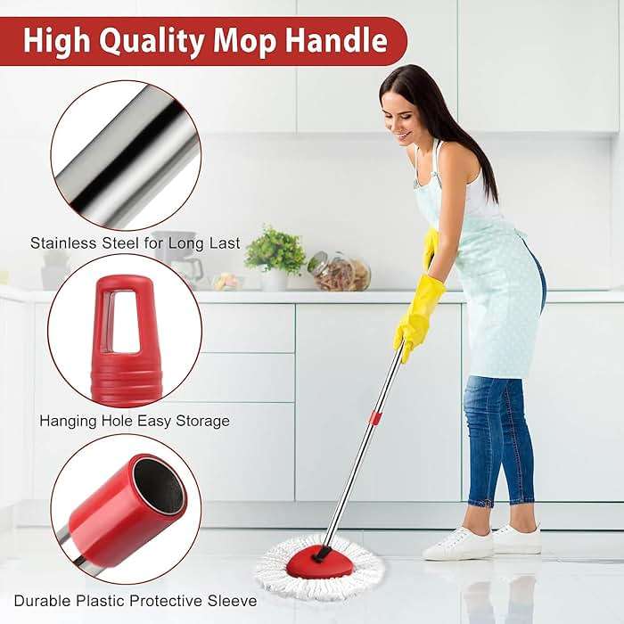 Hibaby 2 Spin Mop Head Replacement, 1 Base, 1 Mop Handle (30-58in) Combo Mops Set Compatible with OCedar EasyWring RinseClean Microfiber Mops (White (1-Tank System)) - Image 5