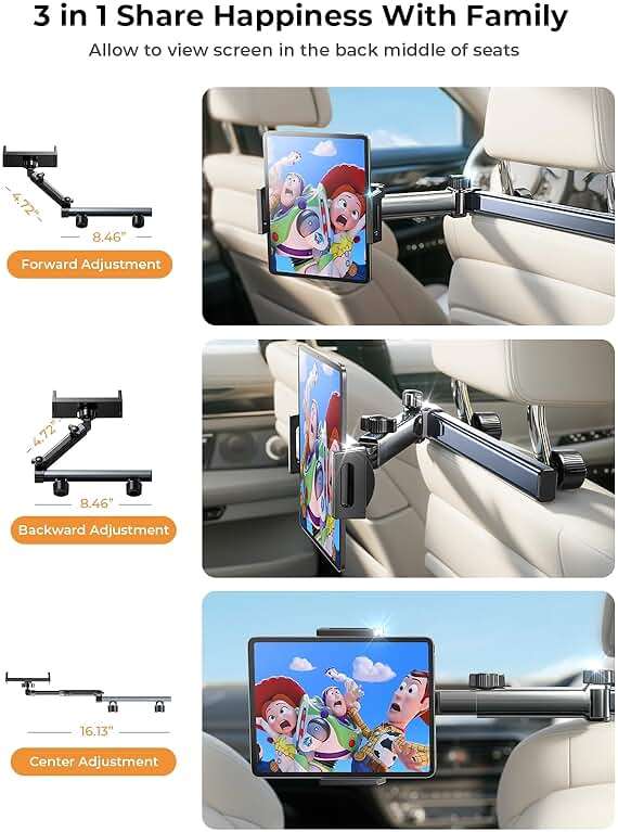 LISEN for iPad Holder Car Road Trip Essentials Travel Activities for Toddler Kids Gifts, Car Accessories for Women Moms Truck Interior 3in1 Tablet Holder for Back Seat Car Camping Headrest Organizer - Image 4