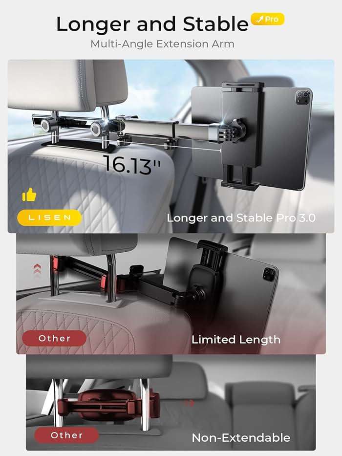 LISEN for iPad Holder Car Road Trip Essentials Travel Activities for Toddler Kids Gifts, Car Accessories for Women Moms Truck Interior 3in1 Tablet Holder for Back Seat Car Camping Headrest Organizer - Image 5