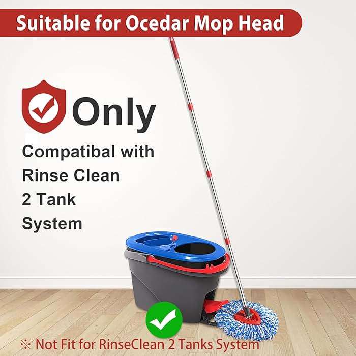 Hibaby Spin Mop Set Compatible with O Cedar Rinse Clean 2-Tank System, Include 2 Blue Mop Heads Replacements, 1 Base, 1 Mop Handle (30-58in) Combo, Microfiber Spin Mop Replacement Head Replacement - Image 2