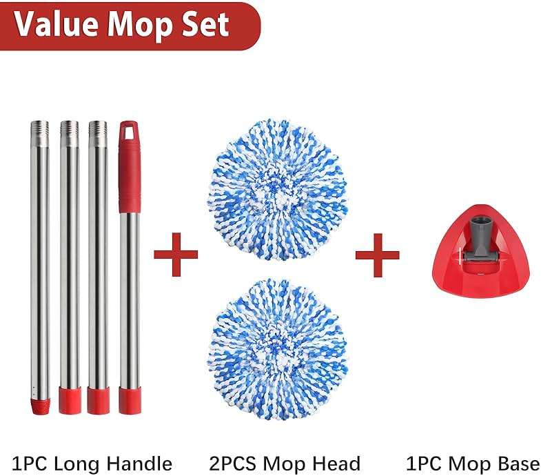 Hibaby Spin Mop Set Compatible with O Cedar Rinse Clean 2-Tank System, Include 2 Blue Mop Heads Replacements, 1 Base, 1 Mop Handle (30-58in) Combo, Microfiber Spin Mop Replacement Head Replacement - Image 5