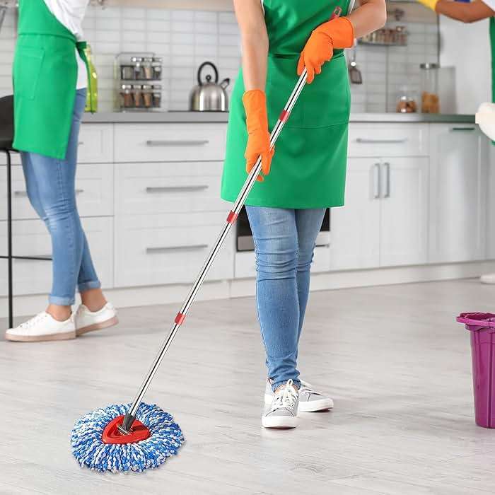 Hibaby Spin Mop Set Compatible with O Cedar Rinse Clean 2-Tank System, Include 2 Blue Mop Heads Replacements, 1 Base, 1 Mop Handle (30-58in) Combo, Microfiber Spin Mop Replacement Head Replacement - Image 6