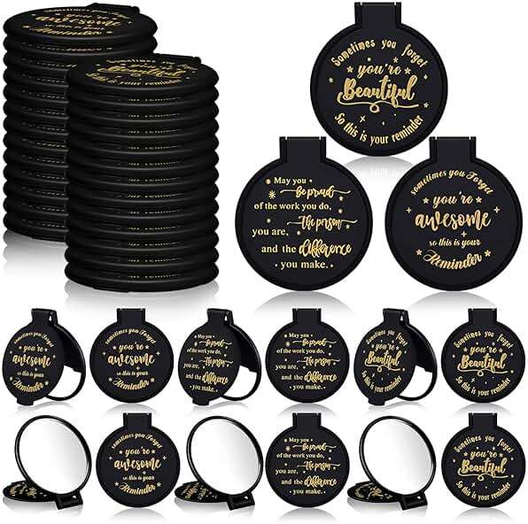 Wenqik 100 Pcs Inspirational Mini Compact Mirrors Bulk, Women Small Gifts Bulk, Group Team Party Favors, Mini Pocket Purse Mirror for Travel, Client, Guest, Wedding, Birthday, Cheerleader (Black) - Image 1