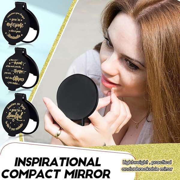 Wenqik 100 Pcs Inspirational Mini Compact Mirrors Bulk, Women Small Gifts Bulk, Group Team Party Favors, Mini Pocket Purse Mirror for Travel, Client, Guest, Wedding, Birthday, Cheerleader (Black) - Image 4