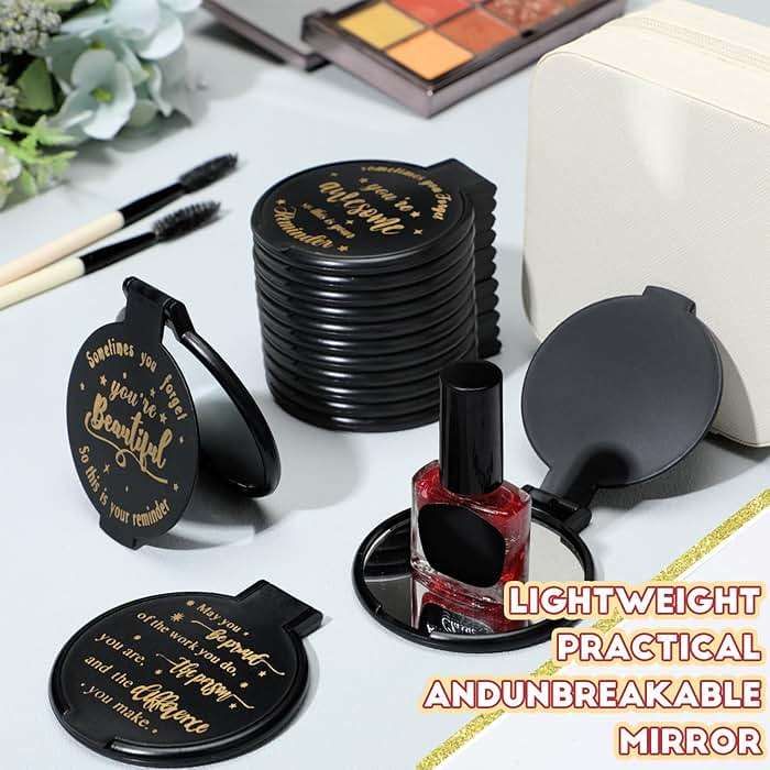 Wenqik 100 Pcs Inspirational Mini Compact Mirrors Bulk, Women Small Gifts Bulk, Group Team Party Favors, Mini Pocket Purse Mirror for Travel, Client, Guest, Wedding, Birthday, Cheerleader (Black) - Image 5
