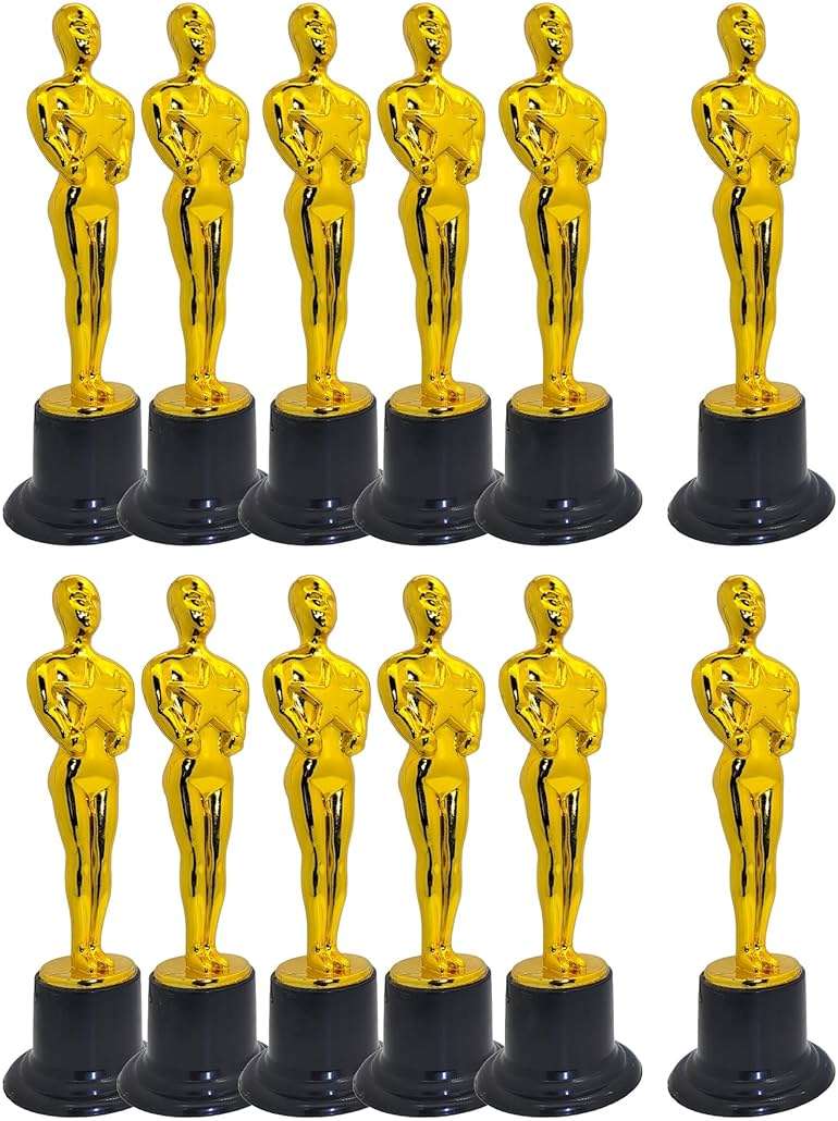 Zugar Land Gold Award Trophies (6 Inches) Bulk Golden Plastic Statues. Standing Man Movie Award Holding a Large Star Trophy for Movie Sport Ceremony Birthday Prize - Image 1