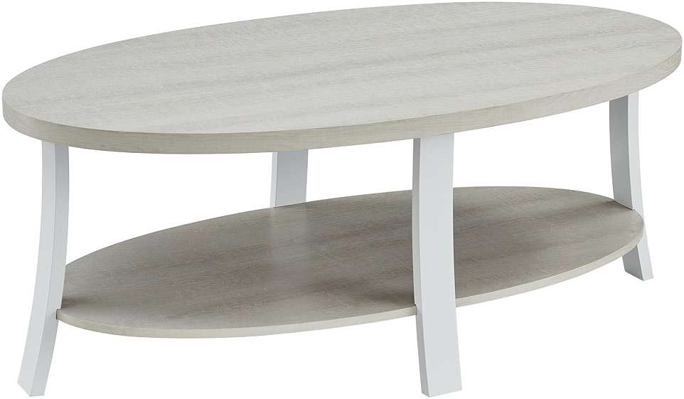 Roundhill Furniture Anze Contemporary Oval Wood Shelf Coffee Table in White Finish - Image 3