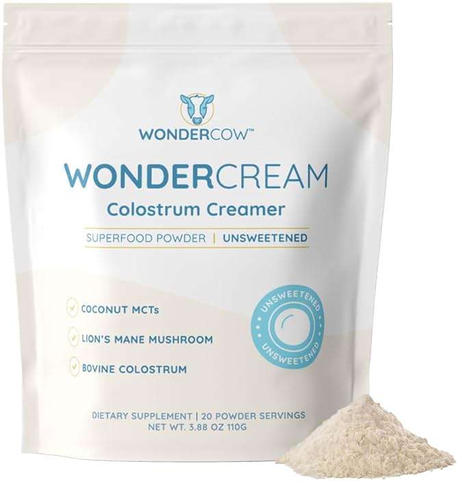WONDERCOW Bovine Colostrum Superfood Creamer Supplement Powder w/Organic Lions Mane Mushroom & Coconut Milk Powder MCTs | Functional Sugar Free Keto Coffee, Smoothie & Drink Mix Unsweetened - Image 1