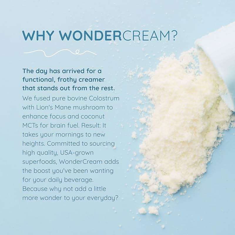 WONDERCOW Bovine Colostrum Superfood Creamer Supplement Powder w/Organic Lions Mane Mushroom & Coconut Milk Powder MCTs | Functional Sugar Free Keto Coffee, Smoothie & Drink Mix Unsweetened - Image 3