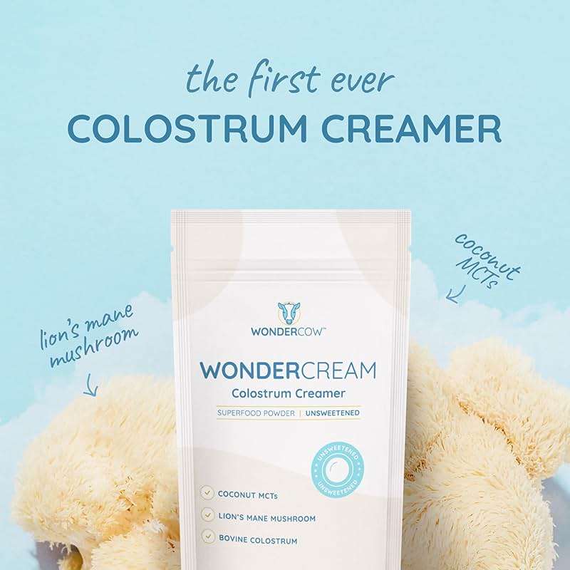 WONDERCOW Bovine Colostrum Superfood Creamer Supplement Powder w/Organic Lions Mane Mushroom & Coconut Milk Powder MCTs | Functional Sugar Free Keto Coffee, Smoothie & Drink Mix Unsweetened - Image 8