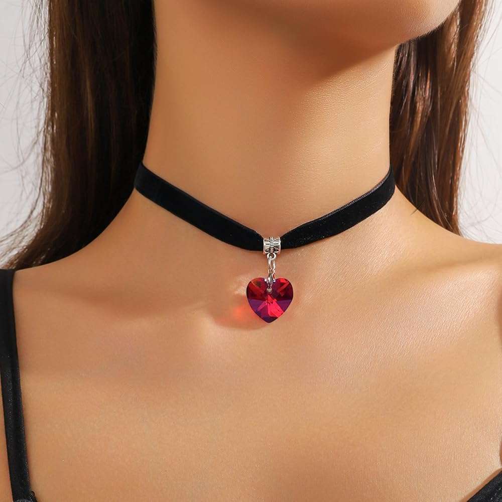 ISCASSE Black Choker Necklaces for Woman Love Heart Choker Necklace Adjustable Velvet Choker Soft Collar Chain Red Heart Necklace Halloween Cosplay Party - Image 2