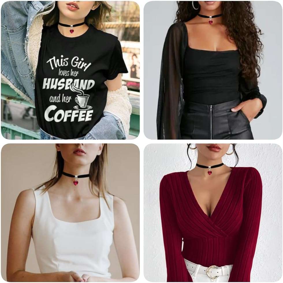 ISCASSE Black Choker Necklaces for Woman Love Heart Choker Necklace Adjustable Velvet Choker Soft Collar Chain Red Heart Necklace Halloween Cosplay Party - Image 7