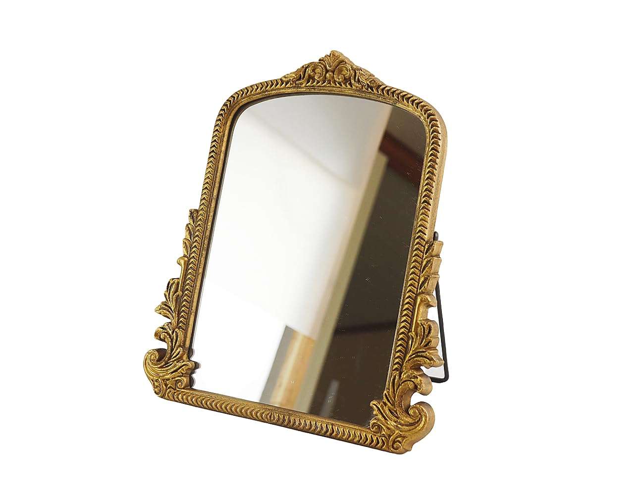 Small Vintage Vanity Makeup Desk Mirror, Antique Traditional Arch Table Mirror in Gold, Decorative Wood Carved Mirror for Living Room Bedroom Tabletop 11.8" x 9.6" - Image 1