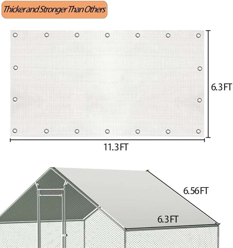 Chicken Coop Cover Waterproof and UV, 11.3 * 6.3 FT Chicken Run Cover for Winter with Ball Bungees Cords, Shade Cloth for Large Chicken Coop, Walk-in Chicken Run Pen, Chicken Coop Tarp (1 Pack) - Image 3