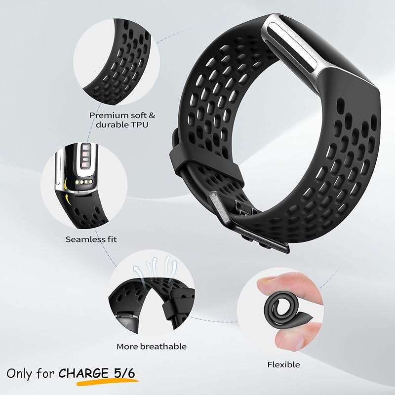 Maledan Compatible with Fitbit Charge 5/ Fitbit Charge 6 Bands Women Men, Breathable Sport Band Soft Waterproof Replacement Wristbands Strap for Fitbit Charge 5/ Charge 6 Advanced Fitness Tracker - Image 2
