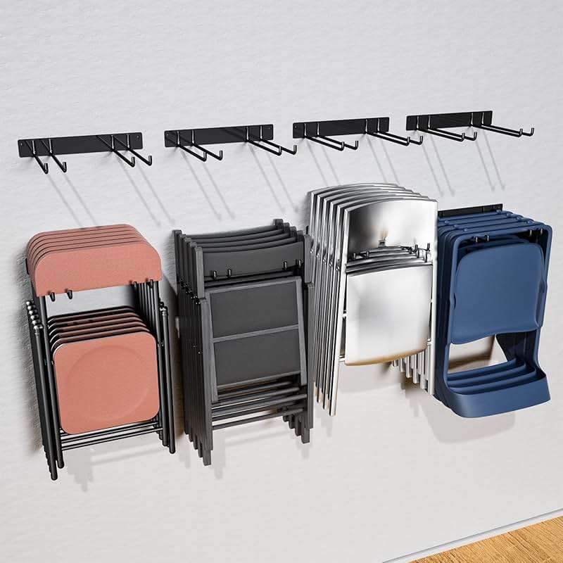 YYR Folding Chair Storage Rack, Garden Tool & Foldable Chairs Organizer Hangers for Garage Organization, Lawn, Beach, Camping, Yard Chairs Hooks Wall Mount, Soild Metal Max Load 480 LBS - 4 Pack - Image 1