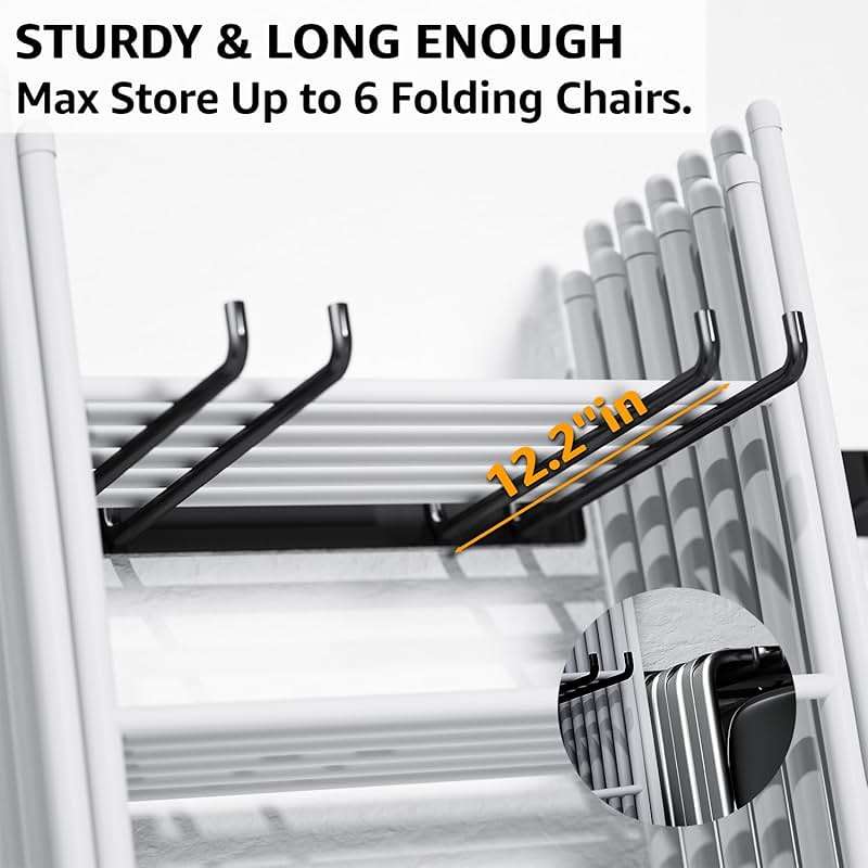 YYR Folding Chair Storage Rack, Garden Tool & Foldable Chairs Organizer Hangers for Garage Organization, Lawn, Beach, Camping, Yard Chairs Hooks Wall Mount, Soild Metal Max Load 480 LBS - 4 Pack - Image 5