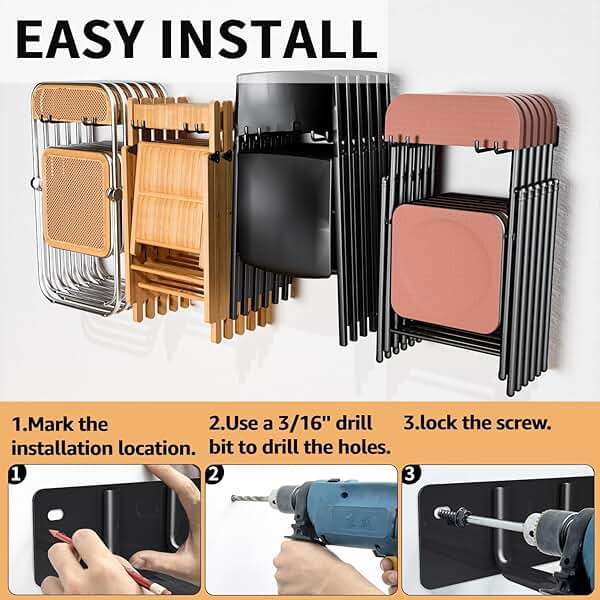 YYR Folding Chair Storage Rack, Garden Tool & Foldable Chairs Organizer Hangers for Garage Organization, Lawn, Beach, Camping, Yard Chairs Hooks Wall Mount, Soild Metal Max Load 480 LBS - 4 Pack - Image 6