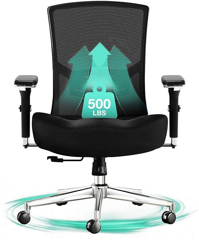 Big and Tall Office Chair 500lbs, Ergonomic Oversize Mesh Desk Chair, Heavy Duty High Back Computer Chair with Wide Thick Seat Cushion, Adjustable Lumbar Support, 4D Armrests - Image 1