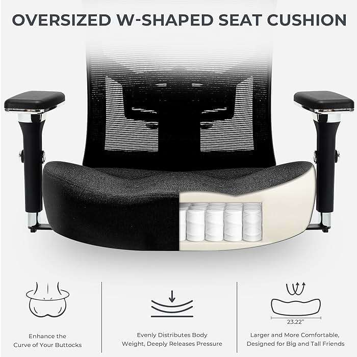 Big and Tall Office Chair 500lbs, Ergonomic Oversize Mesh Desk Chair, Heavy Duty High Back Computer Chair with Wide Thick Seat Cushion, Adjustable Lumbar Support, 4D Armrests - Image 4