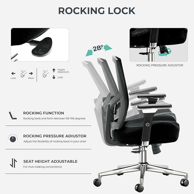 Big and Tall Office Chair 500lbs, Ergonomic Oversize Mesh Desk Chair, Heavy Duty High Back Computer Chair with Wide Thick Seat Cushion, Adjustable Lumbar Support, 4D Armrests - Image 6